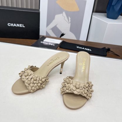Chanel Spring and Summer Apricot Dance Shoes Series New Custom Flower Sandals Heel Height 8.5cm - Image 7