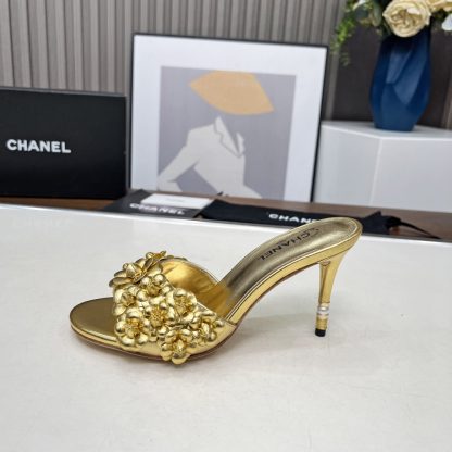 Chanel Spring and Summer Golden Dancing Shoes Series New Custom Flower Sandals Heel Height 8.5cm - Image 7