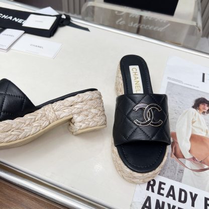 Chanel black spring and summer dance shoes series slimming sandals with heel height 6.5cm - Image 7