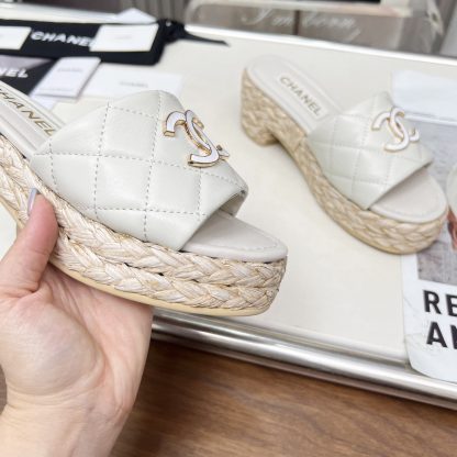 Chanel white spring and summer dance shoes series slimming sandals with heel height 6.5cm - Image 7