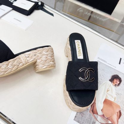 Chanel denim black spring and summer dancing shoes series slimming sandals with a heel height of 6.5cm - Image 7