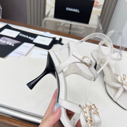Chanel Spring and Summer White Dancing Shoes Collection Custom Flower Stiletto Sandals Heel Height 7.5cm - Image 7