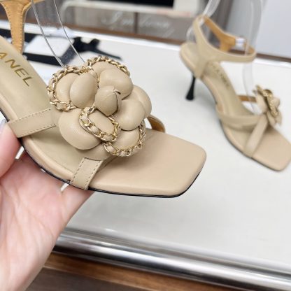 Chanel Spring and Summer Apricot Dance Shoes Series Custom Flower Stiletto Sandals Heel Height 7.5cm - Image 7