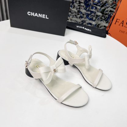 Chanel Spring/Summer Dancing Shoes Collection White Sandals with Bowknot Heel Height 3.5cm - Image 7