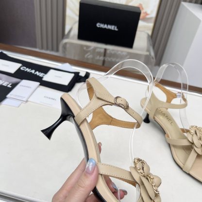 Chanel Spring/Summer Dancing Shoes Collection Apricot Retro Custom Flower Stiletto Sandals Heel Height 5cm - Image 7