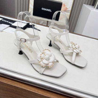 Chanel Spring/Summer Dancing Shoes Series White Retro Custom Flower Stiletto Sandals Heel Height 5cm - Image 7