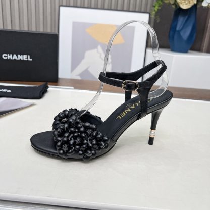Chanel Spring and Summer Dance Shoes Series New Black Stiletto Custom Flower Sandals Heel Height 8.5cm - Image 7