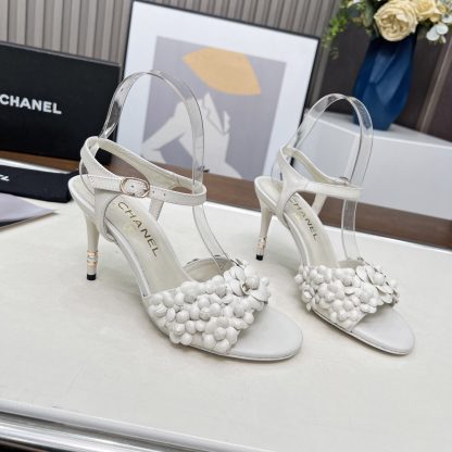 Chanel Spring and Summer Dance Shoes Series New White Stiletto Custom Flower Sandals Heel Height 8.5cm - Image 7