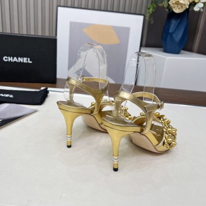 Chanel Spring and Summer Dance Shoes Series New Gold Stiletto Custom Flower Sandals Heel Height 8.5cm - Image 7