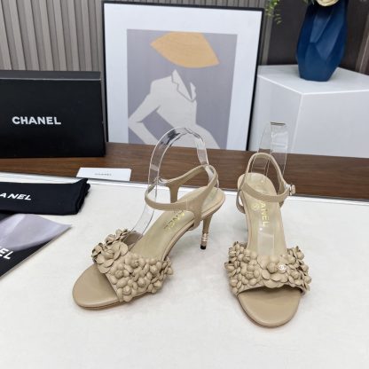Chanel Spring and Summer Dance Shoes Series New Apricot Stiletto Custom Flower Sandals Heel Height 8.5cm - Image 7