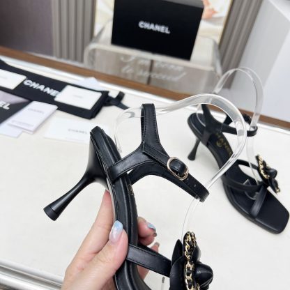 Chanel Spring/Summer Dancing Shoes Collection Black Custom Flower Stiletto Sandals - Image 7
