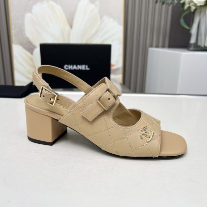 Chanel Spring and Summer Dance Shoes Series New Apricot Chunky Heel Sandals Heel Height 5cm - Image 7