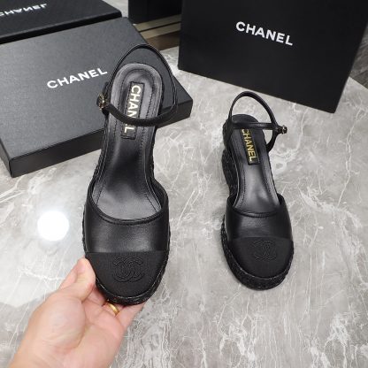 Chanel black hemp rope outsole wedge heel fashionable sandals heel height 7cm - Image 7