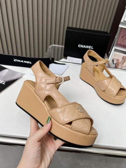 Chanel apricot platform wedge-heeled thick-soled summer sandals - Image 5