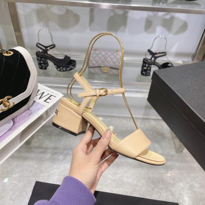 Chanel Early Spring Small Round Toe Slimming and Heightening Apricot Block Heel Sandals Heel Height 4.5cm - Image 7