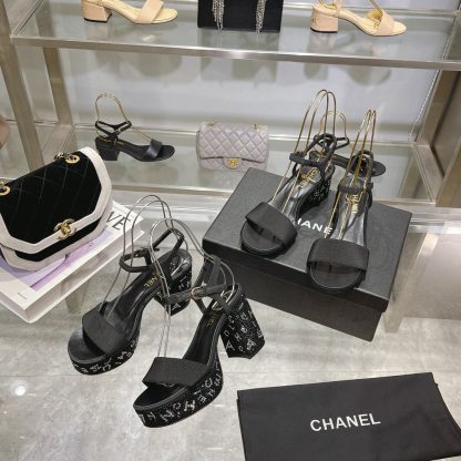 Chanel Early Spring Black Small Round Toe Color Brick Slim Sandals Heel Height 9cm - Image 7