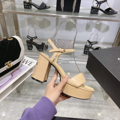 Chanel Early Spring Apricot Small Round Toe Color Brick Slim Sandals Heel Height 9cm - Image 6
