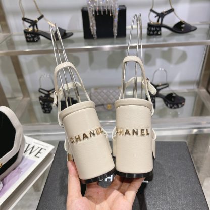 Chanel Early Spring Off-White Round Toe Colored Brick Slimming Sandals Heel Height 9cm - Image 7