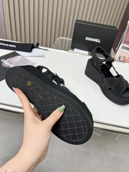 Chanel Black Matte Platform Wedge Heel Thick-soled Summer Sandals - Image 5