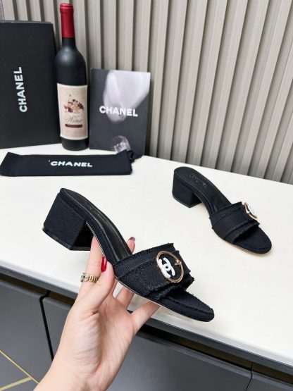 Chanel black elegant lady temperament durable thick heel sandals - Image 7
