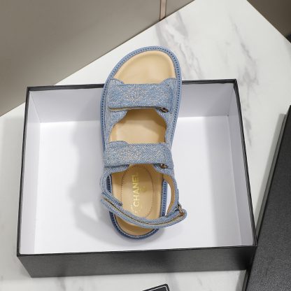 Chanel Temperament Denim Blue Classic Sandals - Image 7
