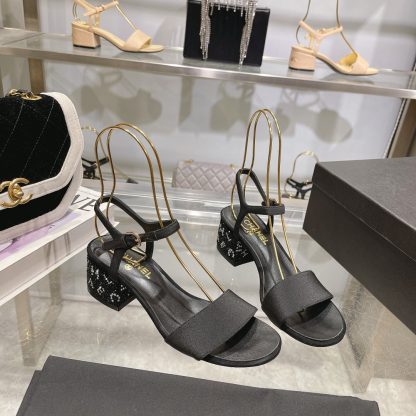 Chanel Early Spring Small Round Toe Slim Retro Heightening Black Sandals Heel Height 4.5cm - Image 6