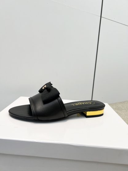 Chanel Spring and Summer Black with Cute Bow Flat Sandals - Image 6