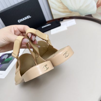 Chanel apricot spring and summer dancing shoes series retro style half-slip sandals heel height 2.5cm - Image 7