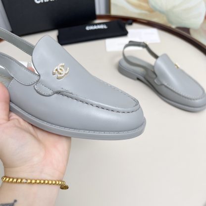 Chanel blue-grey spring-summer dancing shoes series retro style half-slip sandals with a heel height of 2.5cm - Image 7