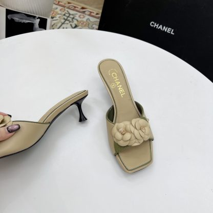 Chanel Spring and Summer Dancing Shoes Series Apricot Small Square Toe Camellia Stiletto Fashion Sandals - Image 7