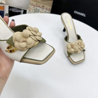 Chanel Spring and Summer Dancing Shoes Series White Small Square Head Camellia Stiletto Fashion Sandals - Image 7