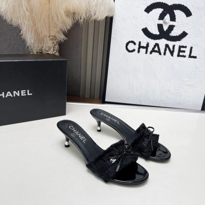 Chanel Spring and Summer Dance Shoes Series New Black Slimming Bow Stiletto Sandals - Image 7