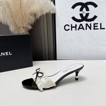 Chanel Spring and Summer Dance Shoes Series New Products White Slimming Bow Stiletto Sandals - Image 7