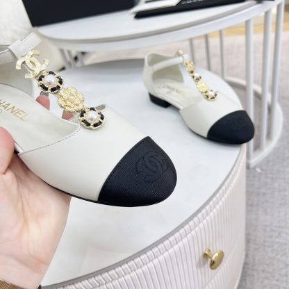 Chanel Spring and Summer Dance Shoes Series New Small Round Head Slim White Sandals Heel Height 2cm - Image 7