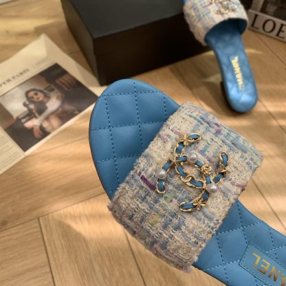 Chanel Spring and Summer new blue goddess elegant and durable flat sandals - Image 7