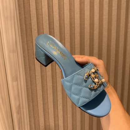 Chanel's new blue spring and summer style, elegant and durable thick-heeled sandals, heel height 4.5cm - Image 7