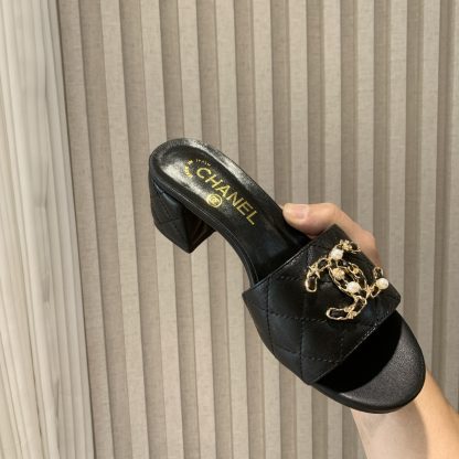Chanel's new black spring and summer style celebrity temperament durable thick heel sandals heel height 4.5cm - Image 7