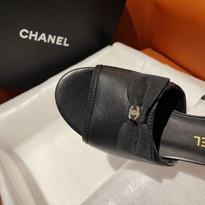 Chanel black new bow thick heel sandals heel height 4.5cm - Image 7