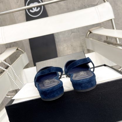 Chanel Fashion Classic Mixed Lambskin Dark Blue Flat Sandals - Image 7