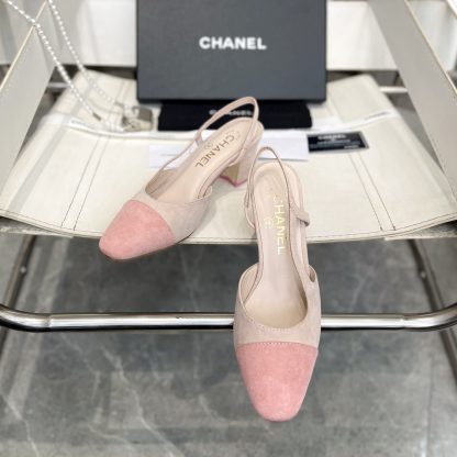 Chanel thick heel square toe color matching light pink all-match high heel sandals - Image 7