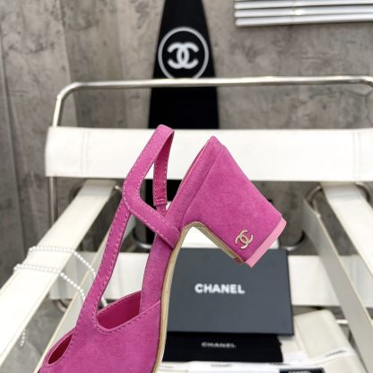 Chanel thick heel square toe color matching dark pink with red all-match high heel sandals - Image 7