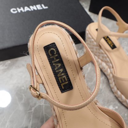 Chanel apricot hemp rope contrast color outsole wedge heel fashionable sandals heel height 7cm - Image 7