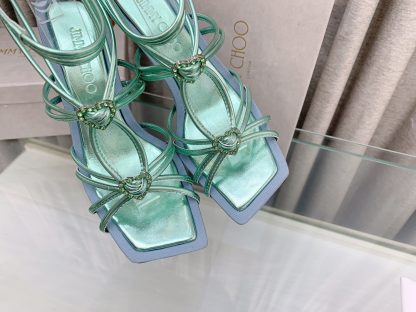 Jimmy Choo Simple and Stylish Heart-shaped Crystal Diamond Strapped High Heels - Image 7