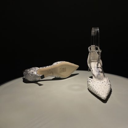 Jimmy Choo Classic Diamond Chain Pointed Crystal High Heel Sandals - Image 7