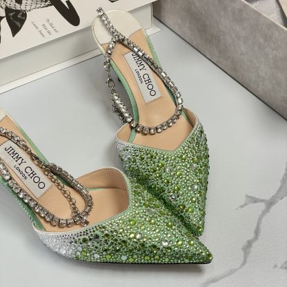 Jimmy Choo Classic Diamond Chain Pointed Crystal High Heel Sandals - Image 7