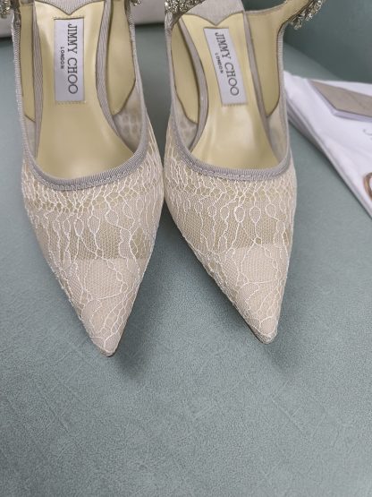 Jimmy Choo Off-White Mesh Sandals High Heels - Image 7