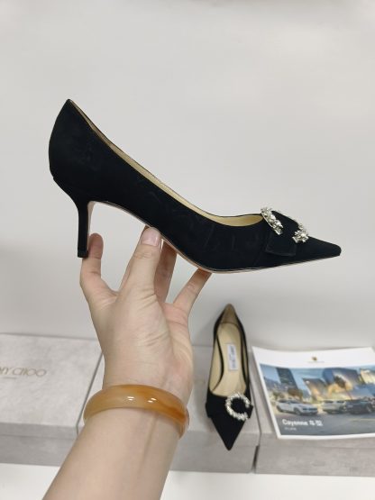 Jimmy Choo Fashion C-shaped Crystal Buckle High Heels - Image 7