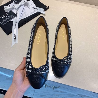 Chanel fashion single product black and white plaid knitted elegant and exquisite ballet shoes - Image 7
