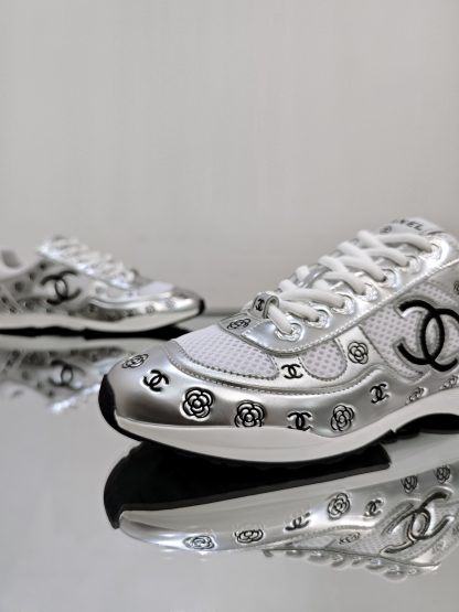Chanel Unisex Silver Diamond Breathable Mesh Casual Shoes - Image 7
