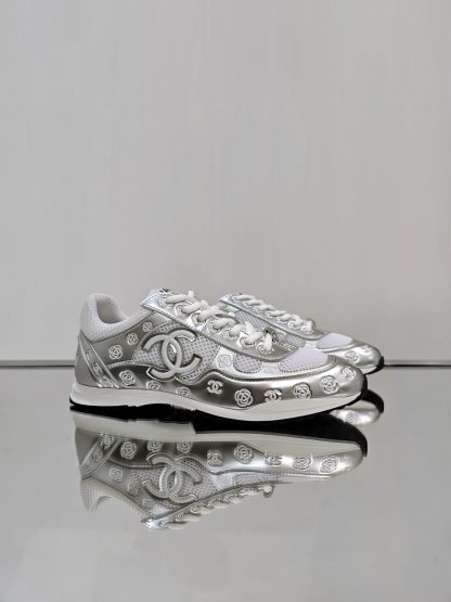 Chanel unisex white and silver diamond-patterned breathable mesh casual shoes - Image 7